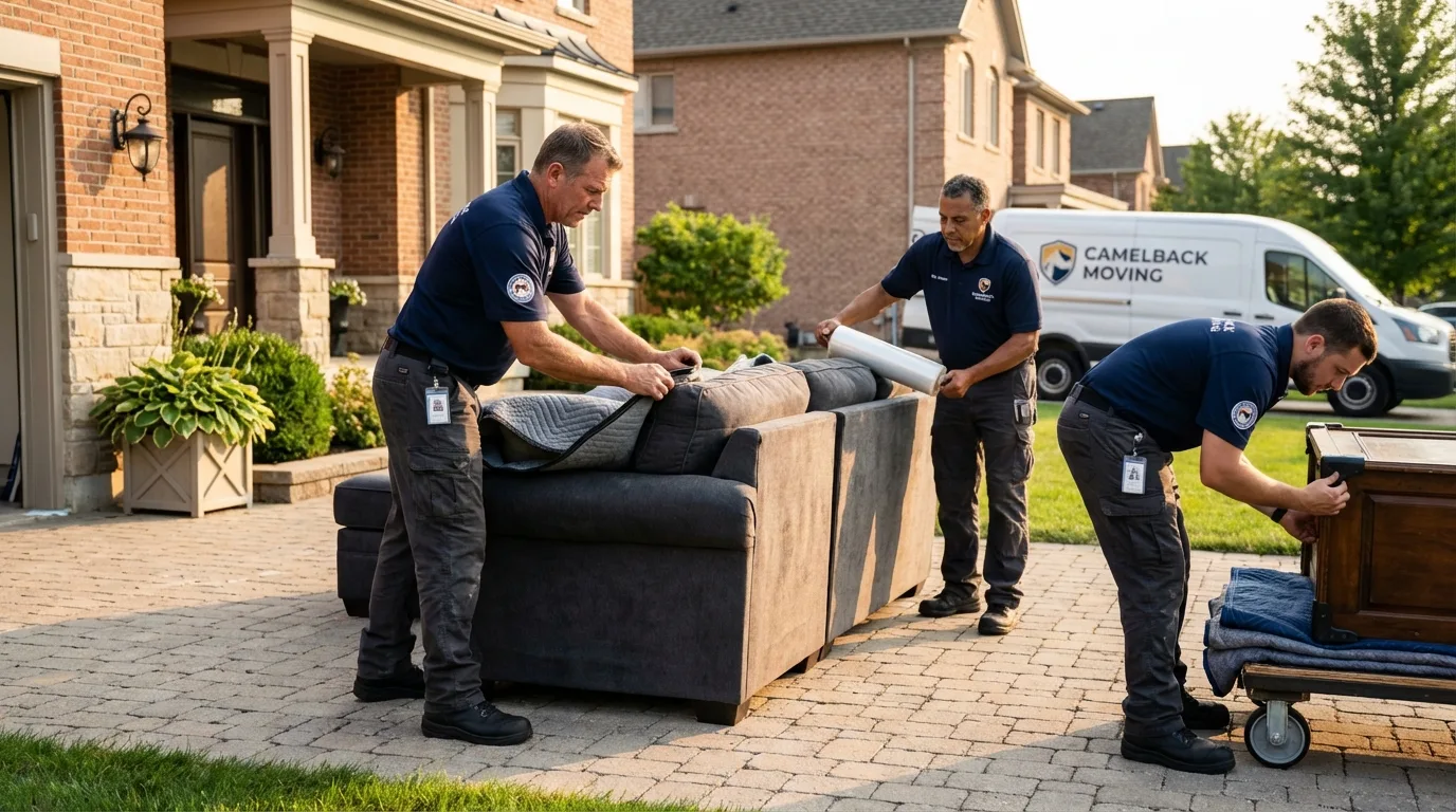 Large estate moving crew wrapping furniture in New Richmond, OH