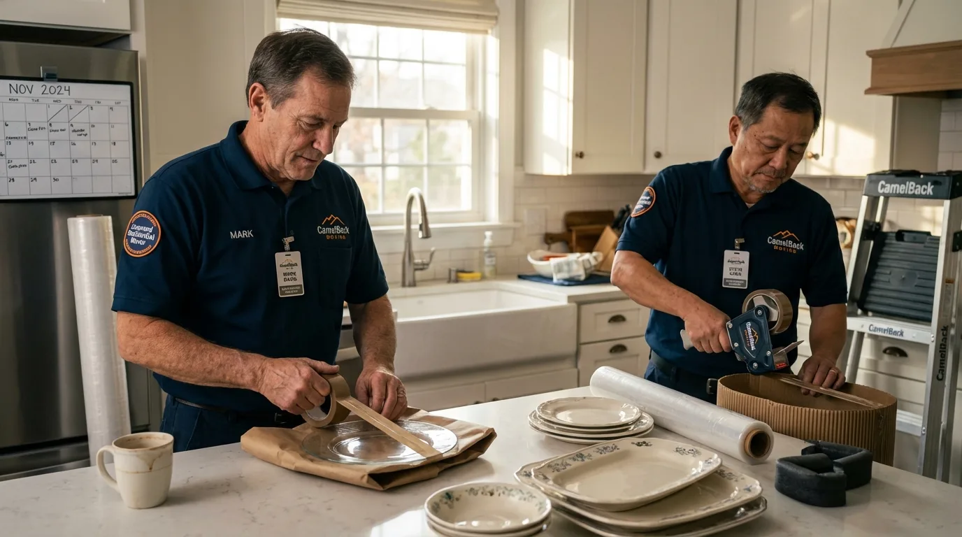 Professional crew packing kitchen dishware in New Richmond, OH